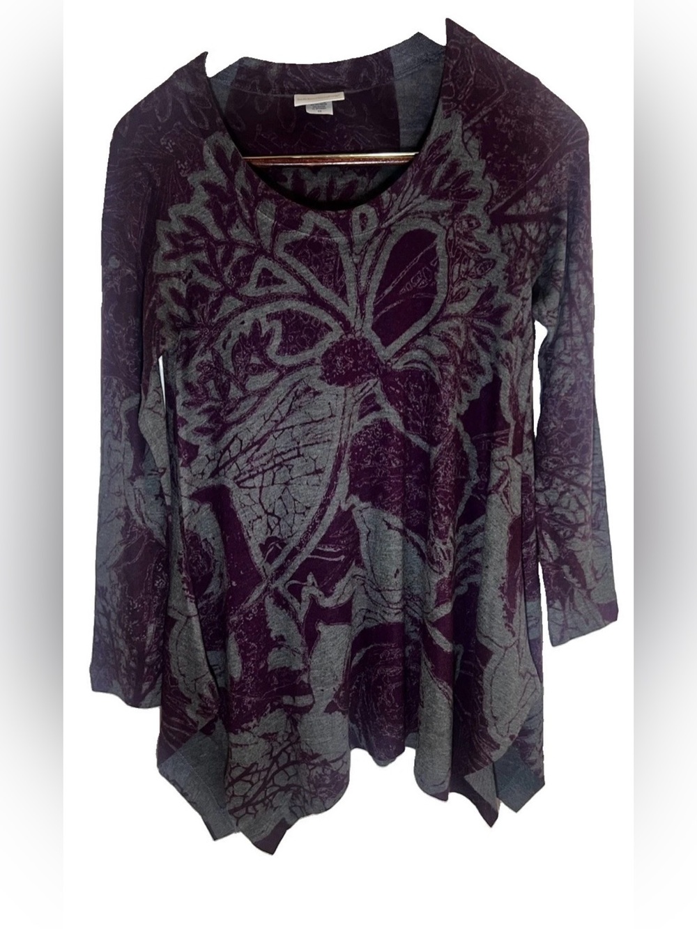 Soft Surroundings Purple and Gray Floral Scoop Neck Tunic